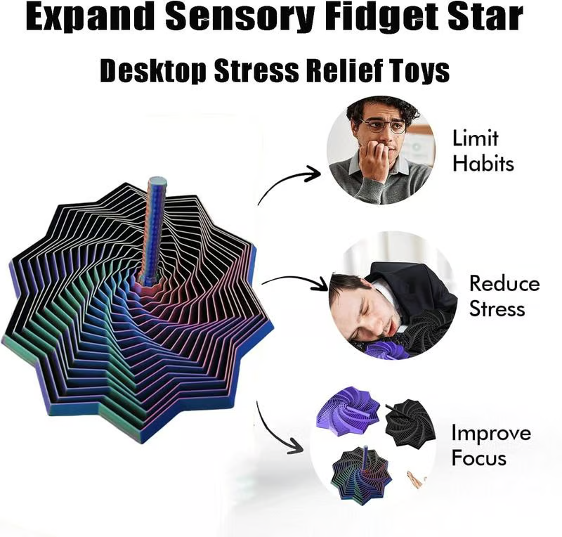 3D Printed Fidget Star – Stress Relief Whirling Toy