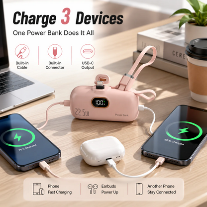 Zorveko pocket power bank with built in cable 22-5W fast charging 6