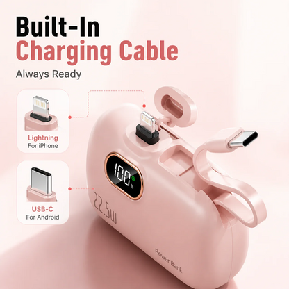 Zorveko pocket power bank with built in cable 22-5W fast charging 5