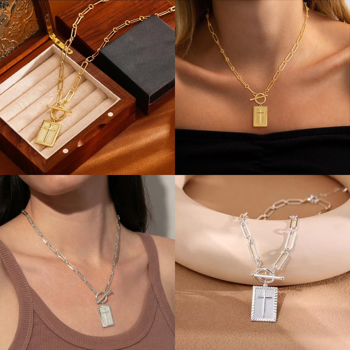 ✝️ Cross Pendant Paperclip Chain Necklace, Unisex, Waterproof and Sweat-Resistant, Fade-Proof