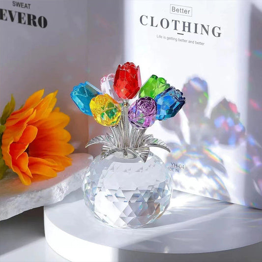 Everlasting Crystal Rose Flower Figurine in Vase