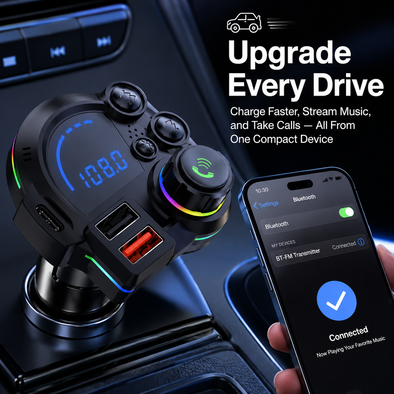 Zorveko Bluetooth FM Transmitter for Cars slideshow_hero_3ityek:image:1