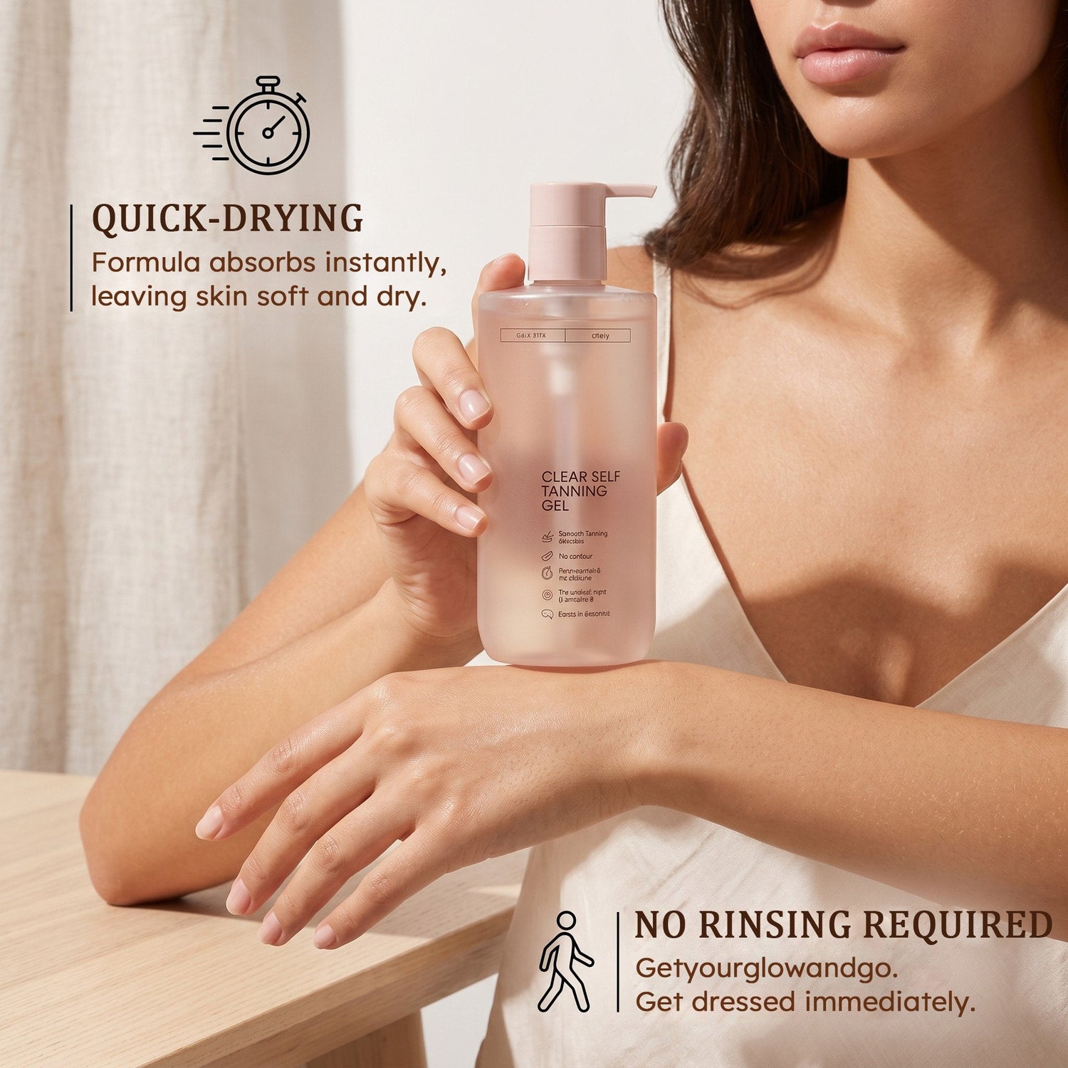 Fast-drying and rinse-free Clear Self-Tanning Gel