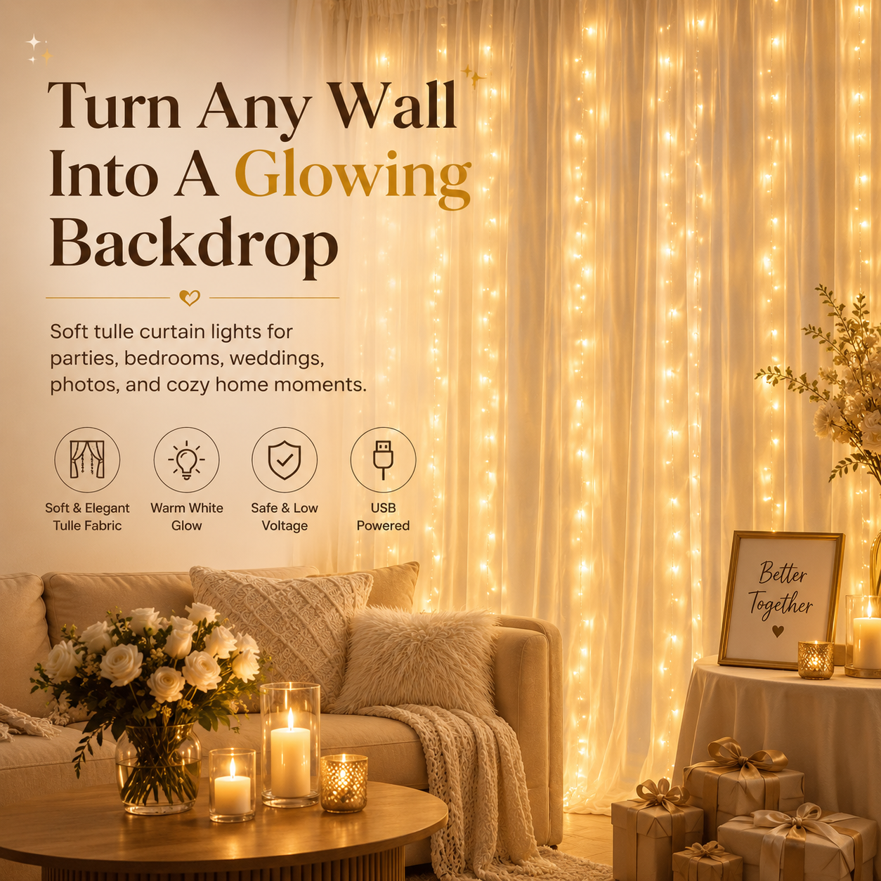 Zorveko Dreamy Tulle Curtain Lights Set slideshow_hero_JREdKV:image:1