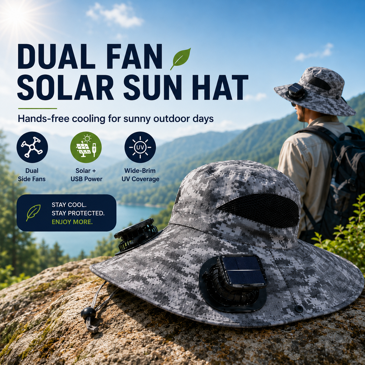 Zorveko Dual Solar/USB Powered Fan Safari Hat slideshow_hero_3ityek:image:1