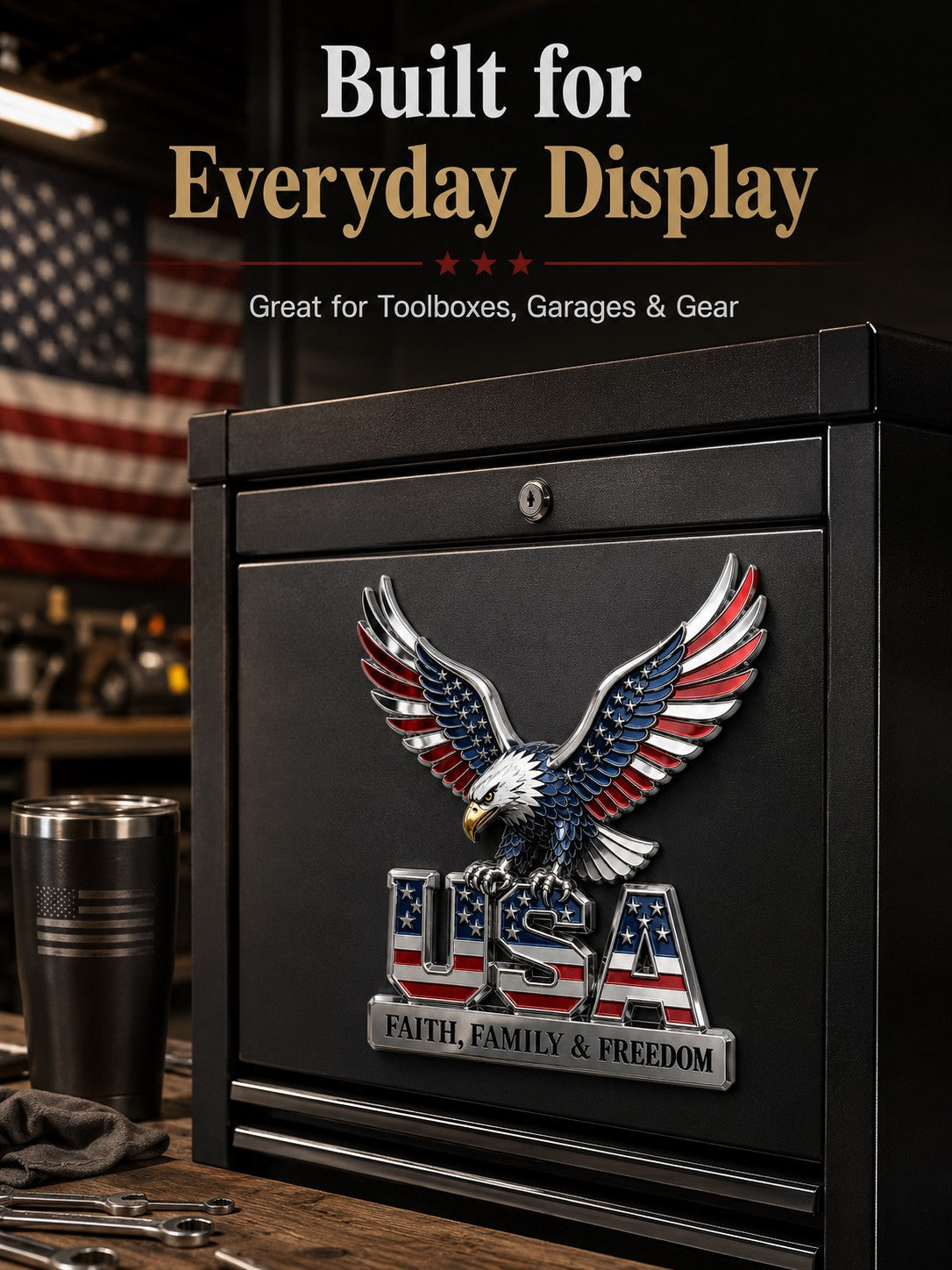 Zorveko 🇺🇸250th Anniversary- ★USA Faith, Family & Freedom★ Metal Emblem image_with_text_QwNQUL:image:0