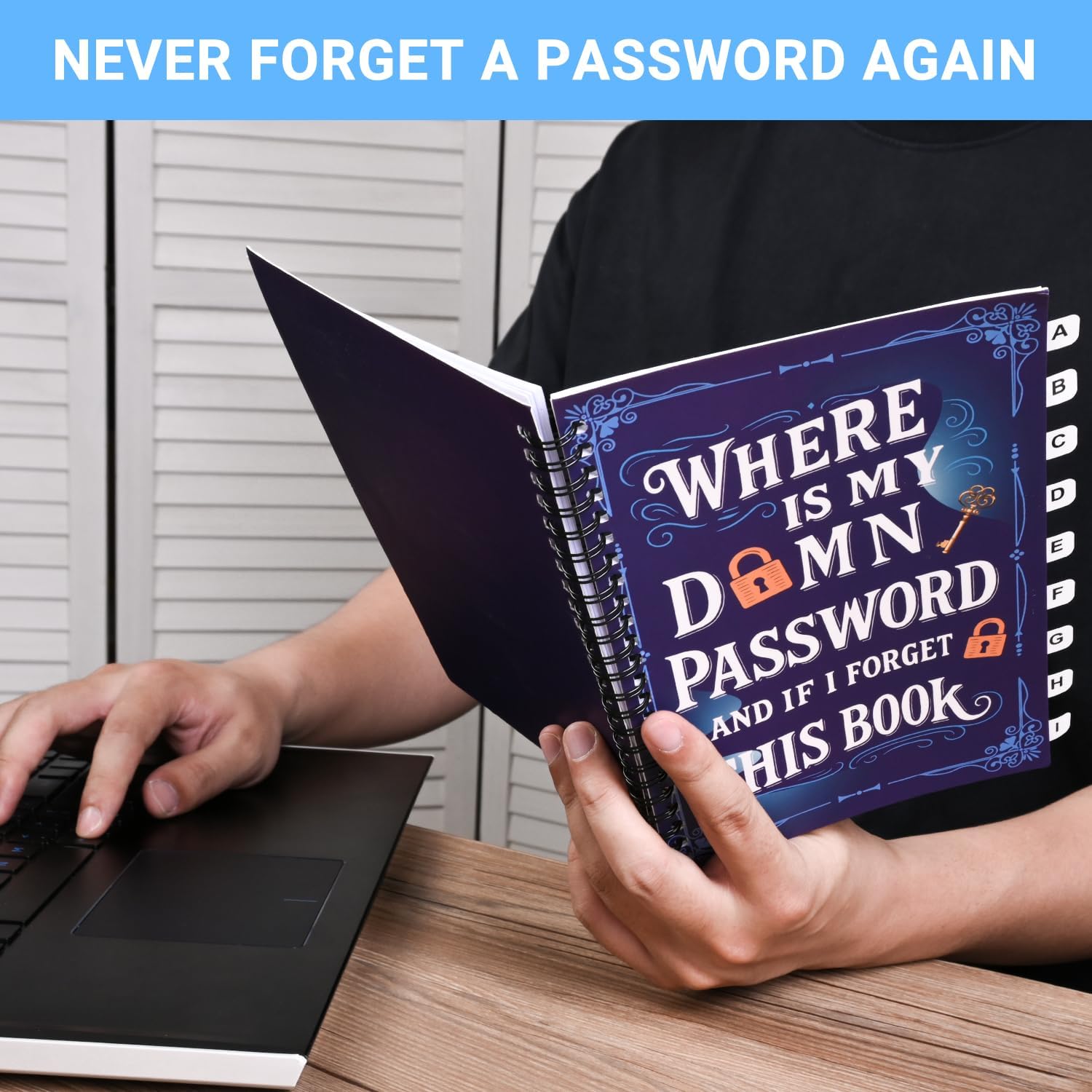 Zorveko Funny Password Notebook - Spiral Bound with Lock Icons & Funny Security Phrases image_with_text_6L7DaR:image:0