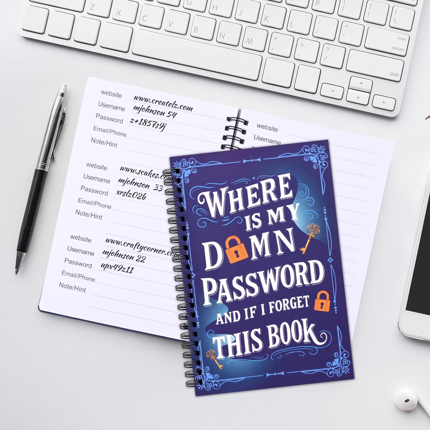 Zorveko Funny Password Notebook - Spiral Bound with Lock Icons & Funny Security Phrases image_with_text_mDxXKe:image:0