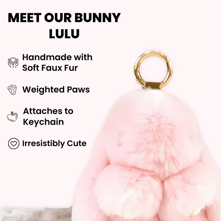 Zorveko Handcrafted Soft Bunny Charm: Adorable Plush Rabbit Toy Keychain image_with_text_AU6YMJ:image:0