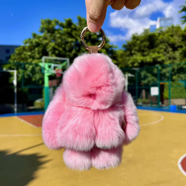 Zorveko Handcrafted Soft Bunny Charm: Adorable Plush Rabbit Toy Keychain image_with_text_PdCNep:image:0