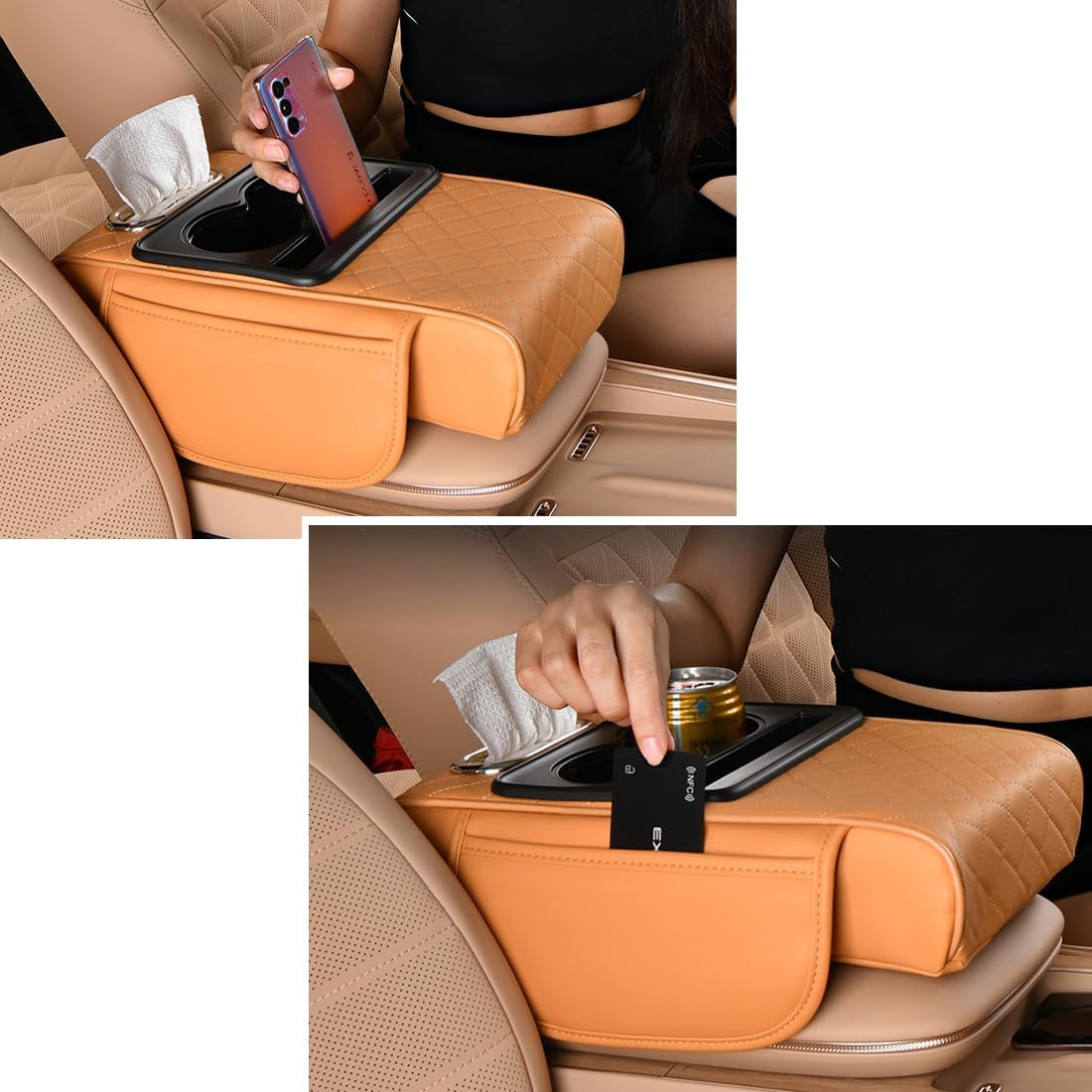 Zorveko Multi-Purpose Car Console Storage Bag with Armrest Pad image_with_text_QwNQUL:image:0