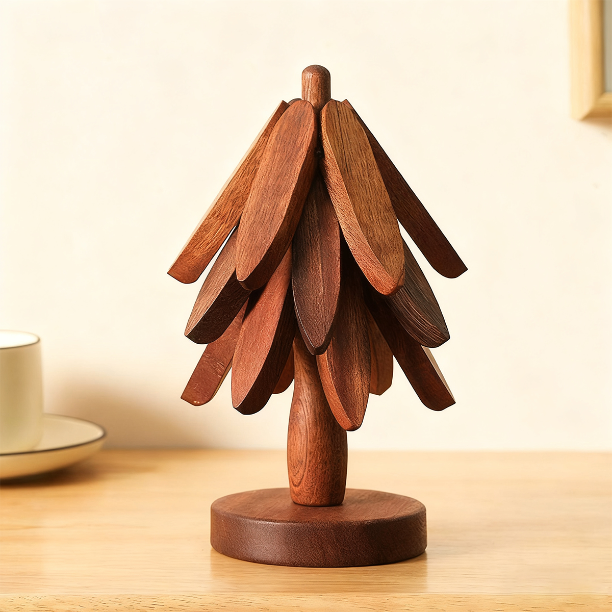 Zorveko Natural Tree Trivet Set - 4 wooden Trivets & 1 Stand image_with_text_6L7DaR:image:0