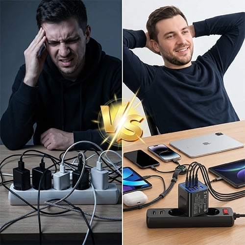 Zorveko Portable Multi Port Charging Station 50W, 6-Port USB C & USB A image_with_text_mDxXKe:image:0