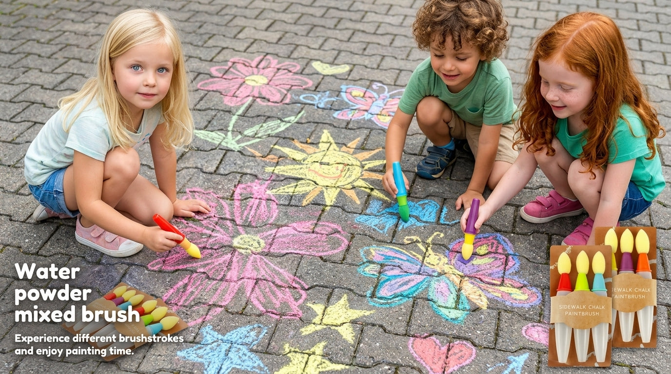 Zorveko Sidewalk Chalk Paint Brush,Add Water to Brushes to Use,Easy to Use,Washable image_with_text_QwNQUL:image:0